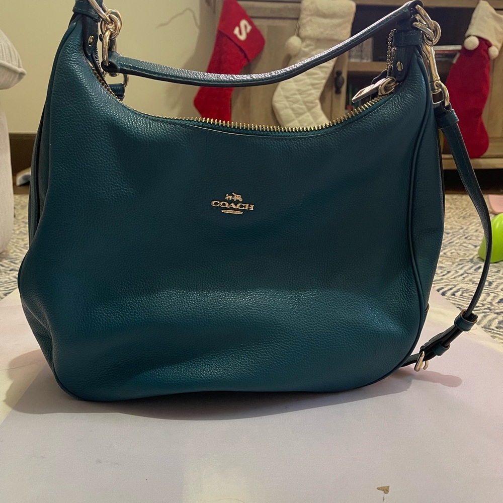 Coach Harley Hobo Teal Leather Shoulder Bag in Atlantic Blue